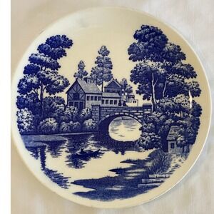 Vintage Nasco Lakeview Hand Painted Japan Blue White Landscape Plate 9.25"
